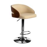 Stokey Curved Walnut Bar Stool - Cream